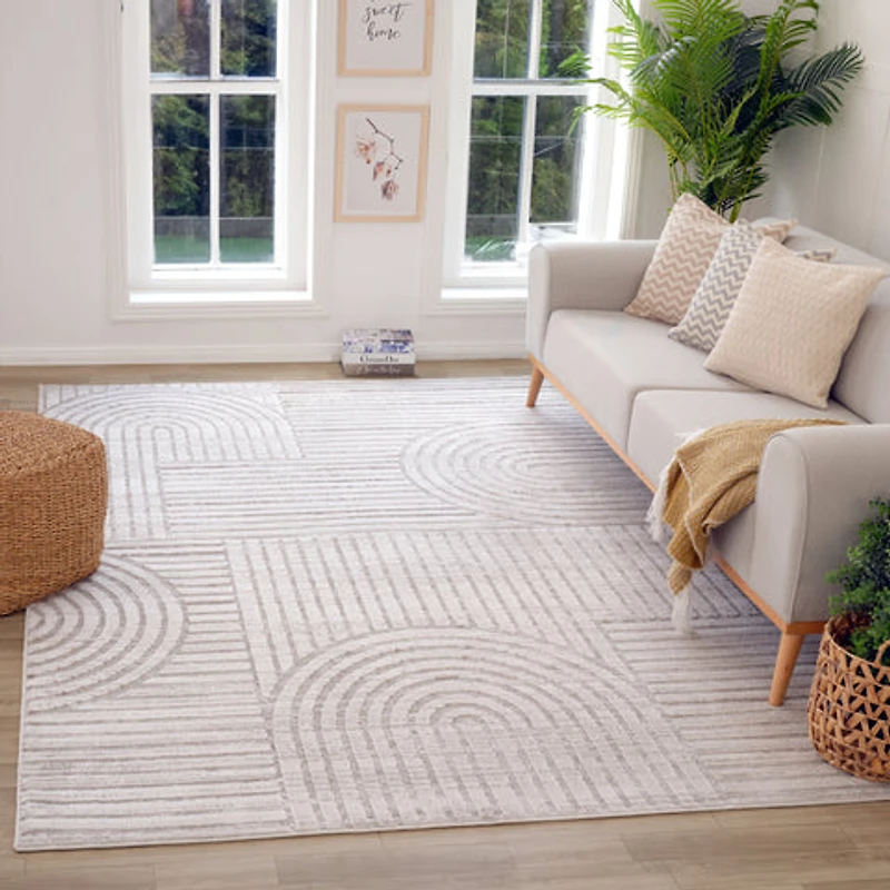 Tulum Grey Geometric Pattern Area Rug