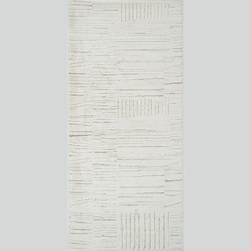 Tulum Beige Geometric Grid Area Rug