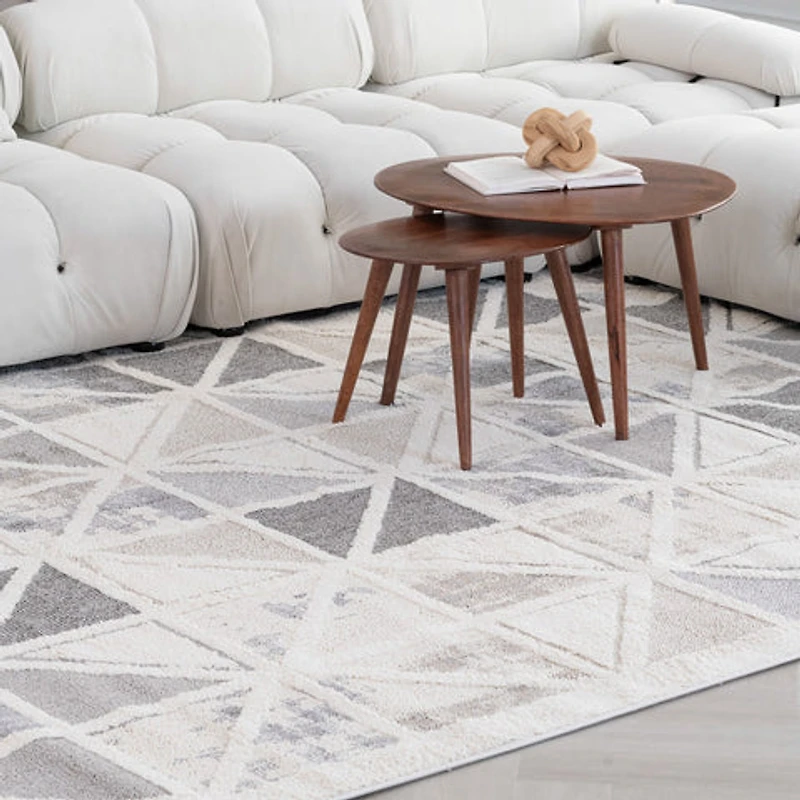 Valencia White Geometric Modern Area Rug – 5' x 8'