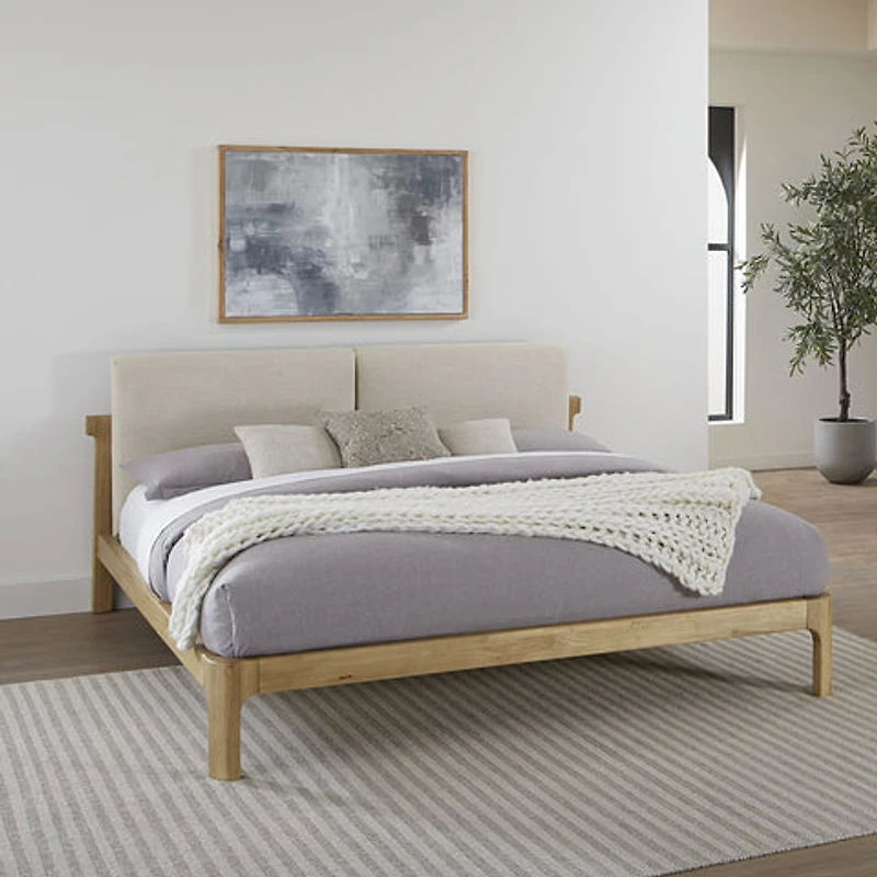 Furano Upholstered Two Cushion Platform Bed Ginger and Natural Line