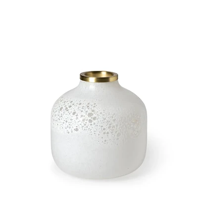 Pearl Short White Gold Rim Glass Vase