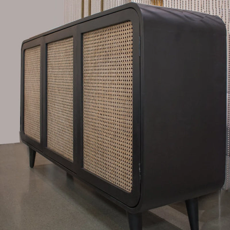 Cane Oval Three Door Cabinet