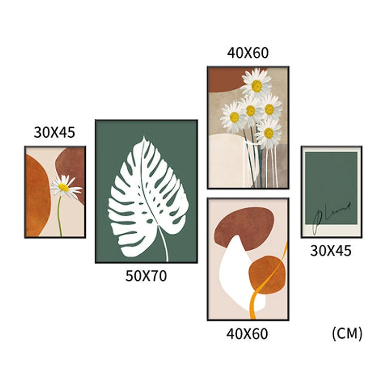 Calais Set of 5 Alloy Matt - Black Frame Wall Art