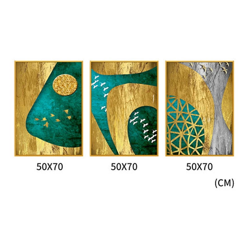 Festival Set of 3 Alloy Matt - Golden Frame Wall Art