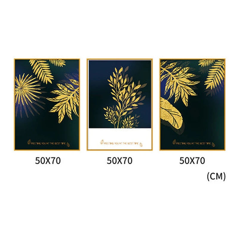 Golden Foliage Set of 3 Alloy Matt - Golden Frame Wall Art