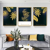 Golden Foliage Set of 3 Alloy Matt - Golden Frame Wall Art