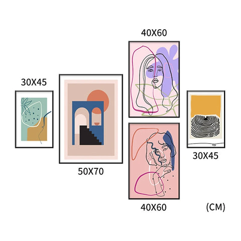 Gypsy Set of 5 Alloy Matt - Black Frame Wall Art III