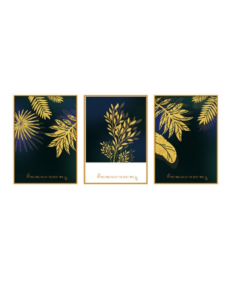 Golden Foliage Set of 3 Alloy Matt - Golden Frame Wall Art
