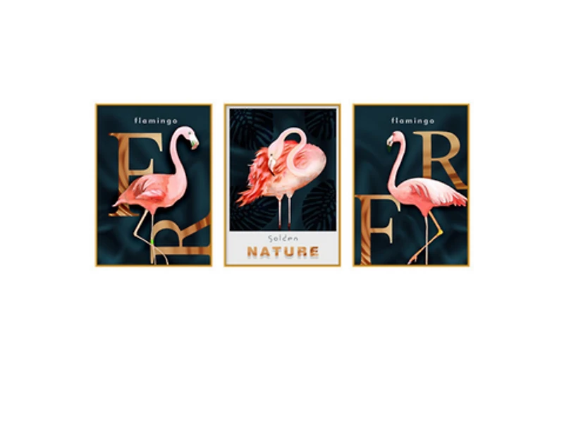 Pink Harmony Set of 3 Alloy Matt - Golden Frame Wall Art