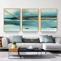 Azure Set of 3 Alloy Matt - Golden Frame Wall Art