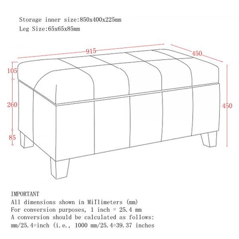 Bella Rectangular Storage Ottoman - White