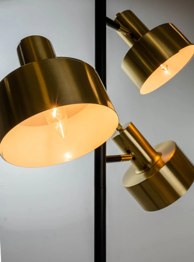 Arrigo 3 Light Black and Antique Brass Floor Lamp