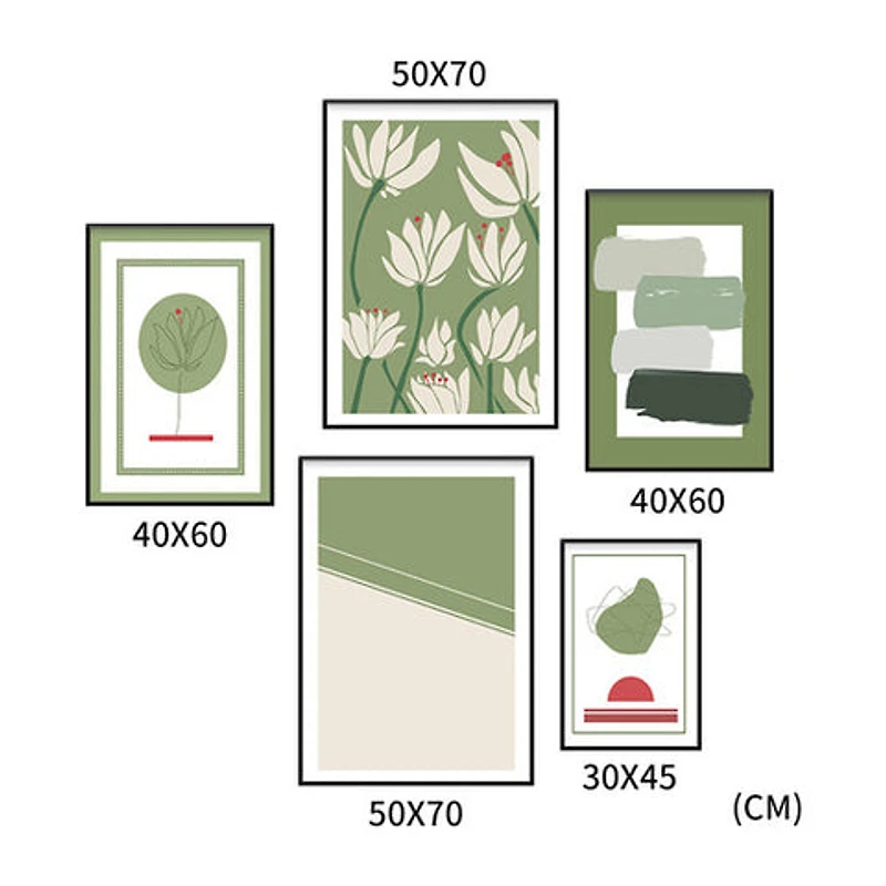 Bellisa II Set of 5 Alloy Matt - Black Frame Wall Art
