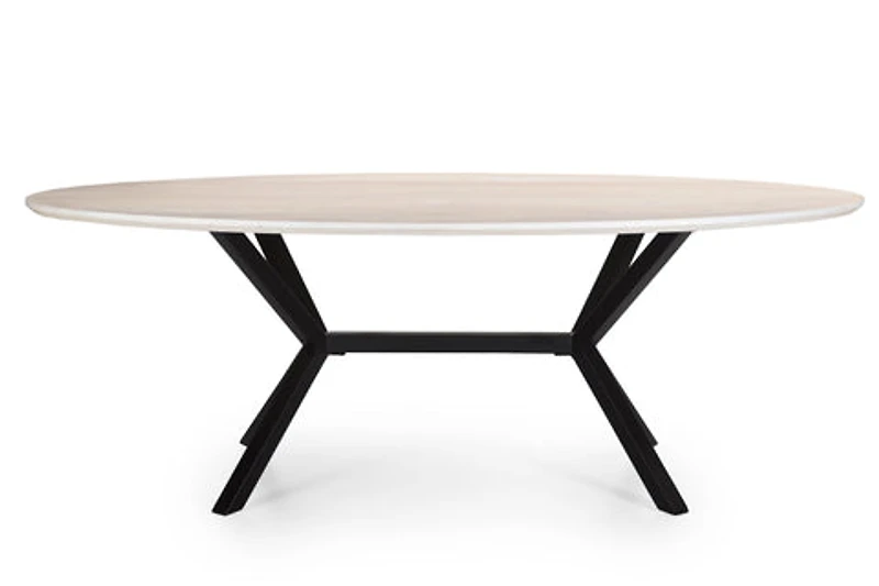 Gallicia Oval Dining Table Solid Acacia Wood Whitewash Finish