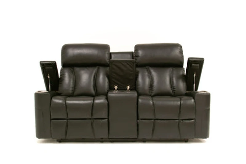 Aviator Leather Gel Power Recliner Console Loveseat - Black