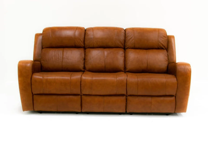 Cortana Power Reclining Genuine Leather Sofa - Saddle