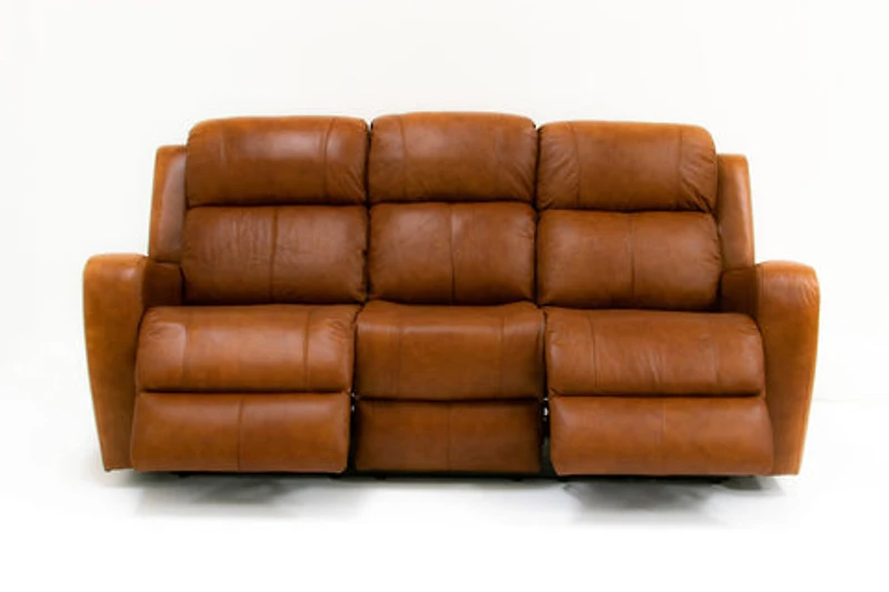 Cortana Power Reclining Genuine Leather Sofa - Saddle