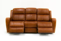 Cortana Power Reclining Genuine Leather Sofa - Saddle