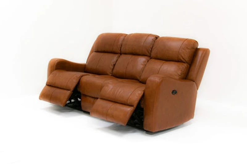 Cortana Power Reclining Genuine Leather Sofa - Saddle