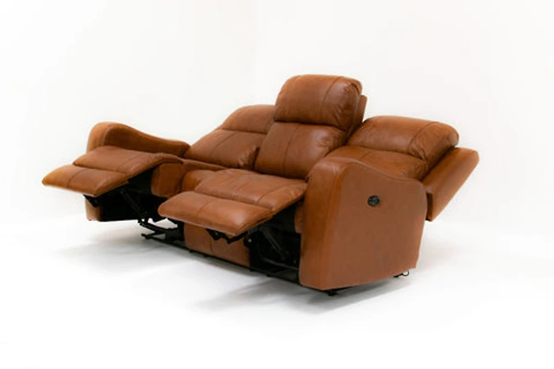 Cortana Power Reclining Genuine Leather Sofa - Saddle