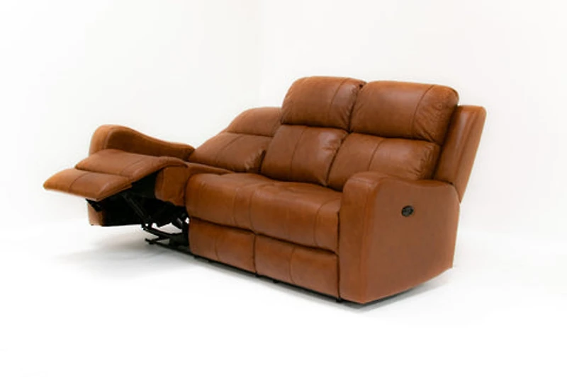 Cortana Power Reclining Genuine Leather Sofa - Saddle