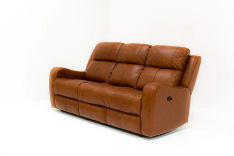 Cortana Power Reclining Genuine Leather Sofa - Saddle