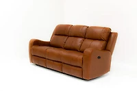 Cortana Power Reclining Genuine Leather Sofa - Saddle
