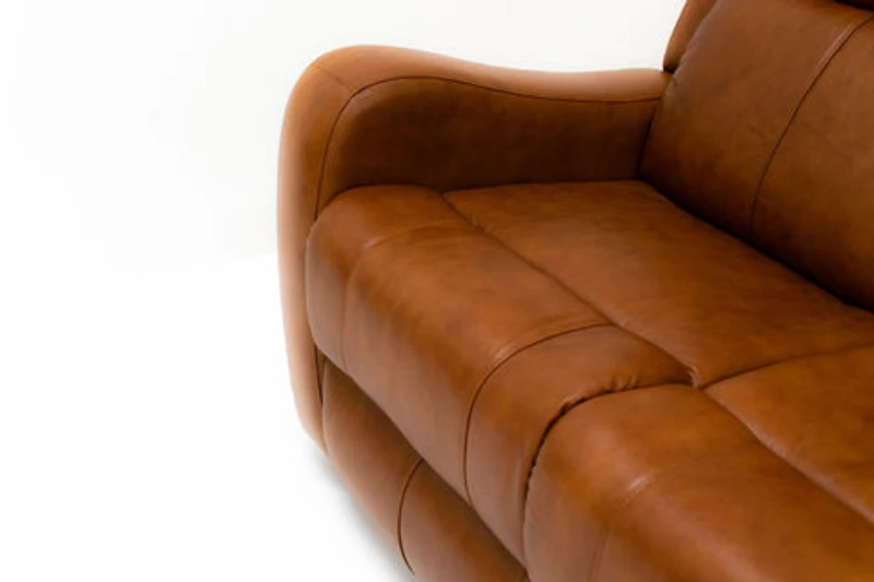 Cortana Power Reclining Genuine Leather Sofa - Saddle