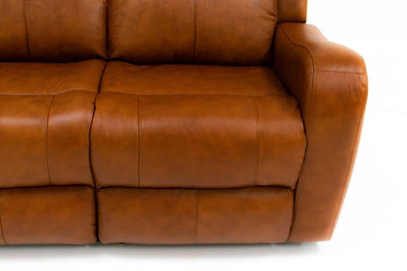 Cortana Power Reclining Genuine Leather Sofa - Saddle