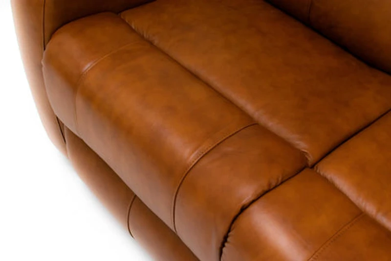 Cortana Power Reclining Genuine Leather Sofa - Saddle