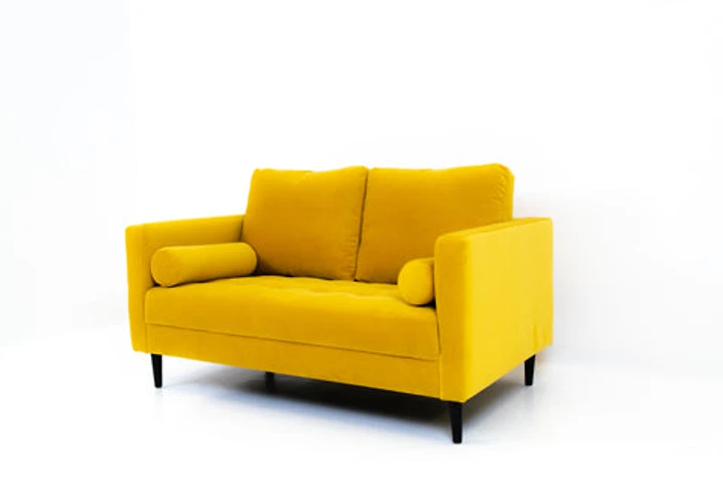 Alfie Mid Century Velvet Fabric Loveseat - Dijon