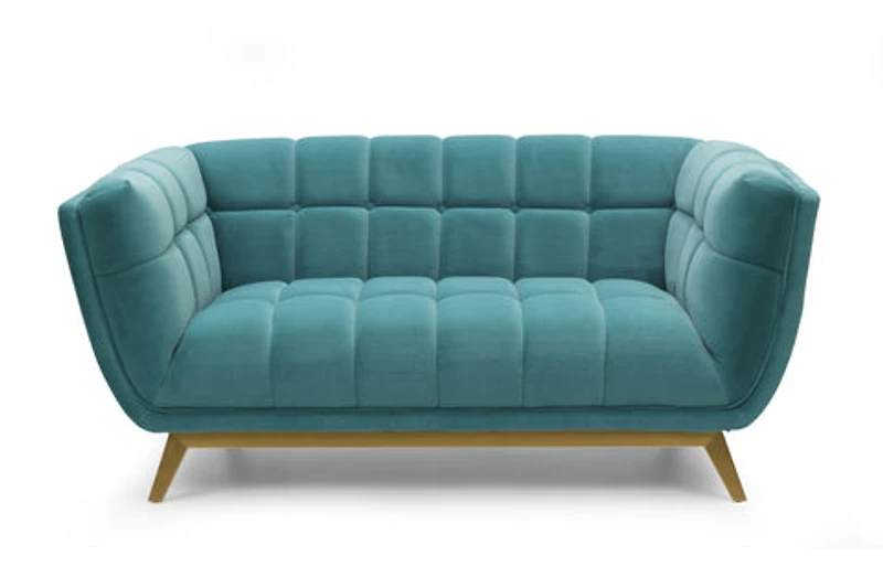 Yaletown Mid Century Tufted Velvet Loveseat - Velvet Teal #19