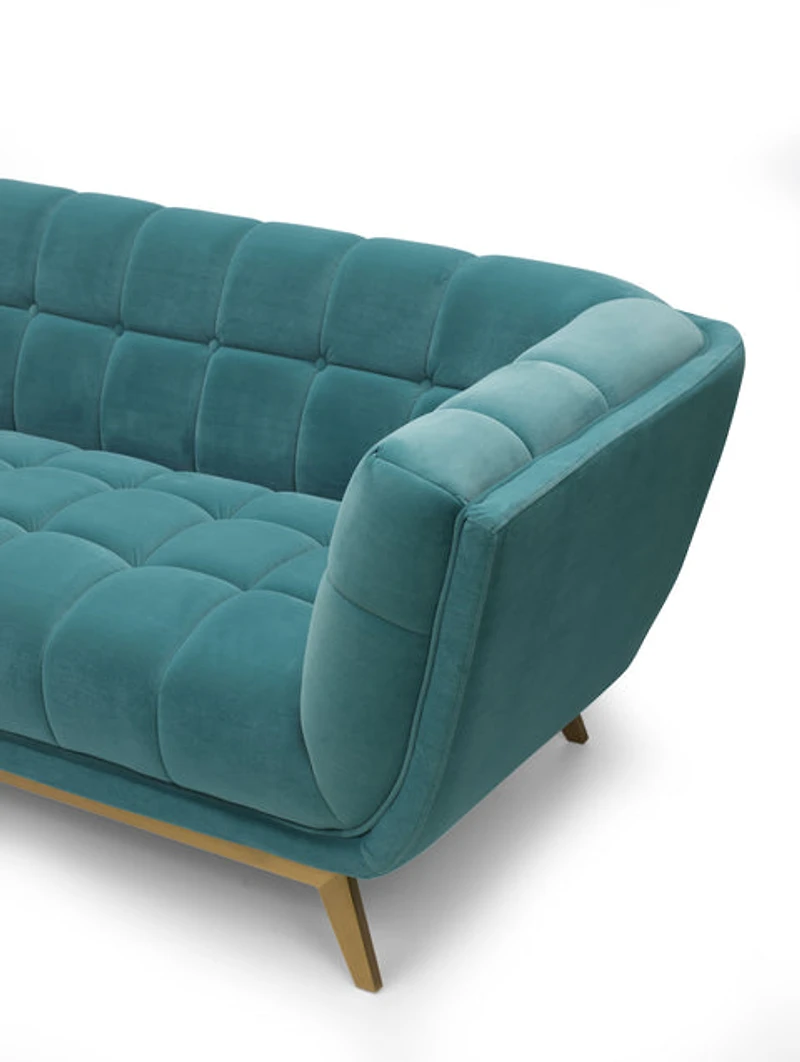 Yaletown Mid Century Tufted Velvet Loveseat - Velvet Teal #19