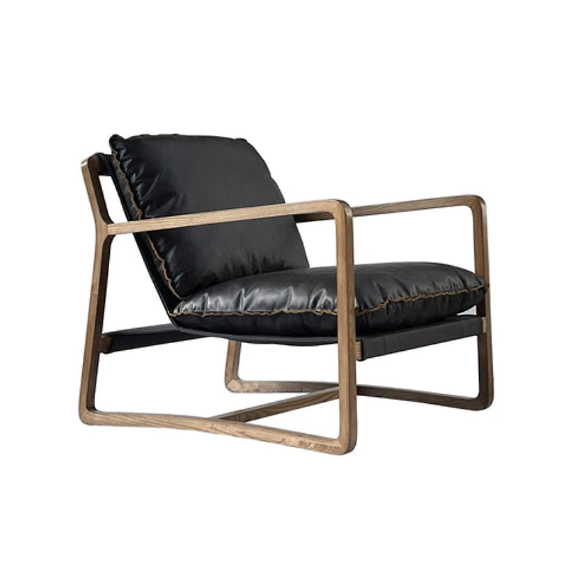 Relax Club Chair - Black Leather with Black PU Frame
