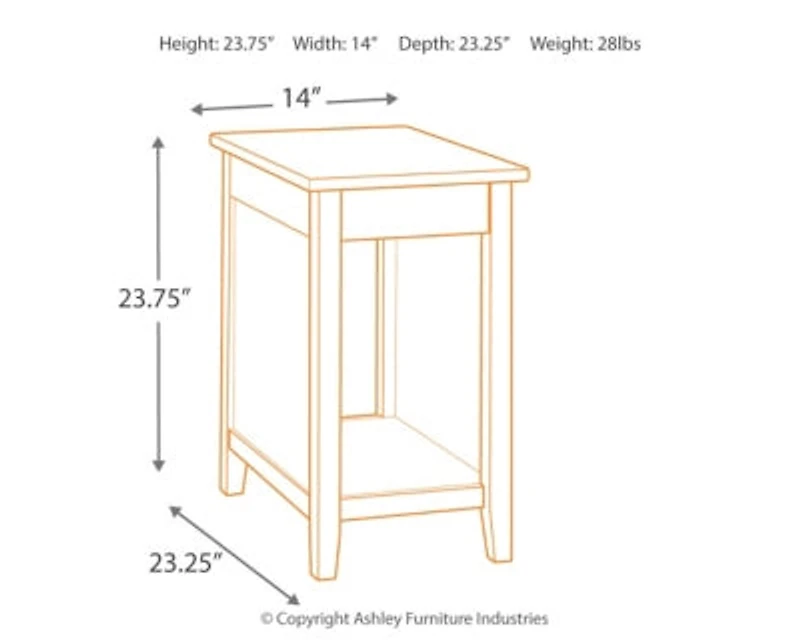 Diamenton Chairside End Table with USB Ports & Outlets