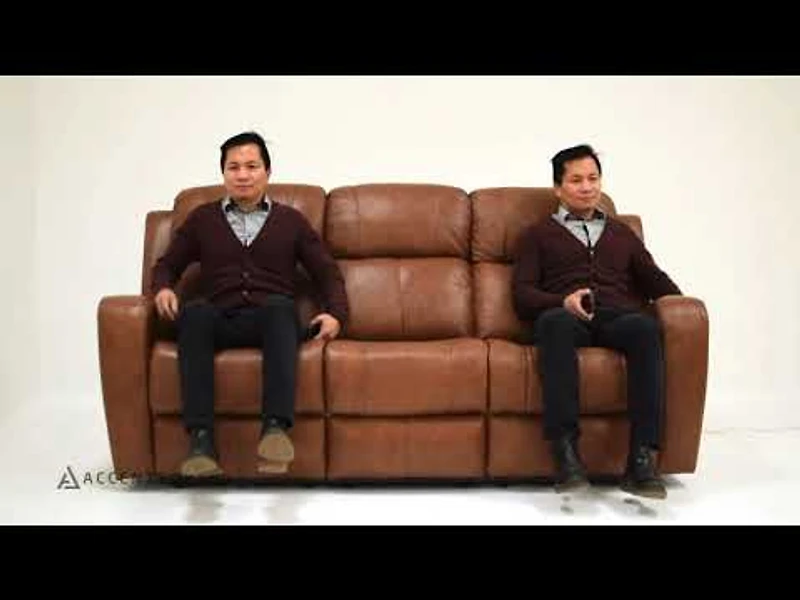 Cortana Power Reclining Genuine Leather Sofa - Saddle