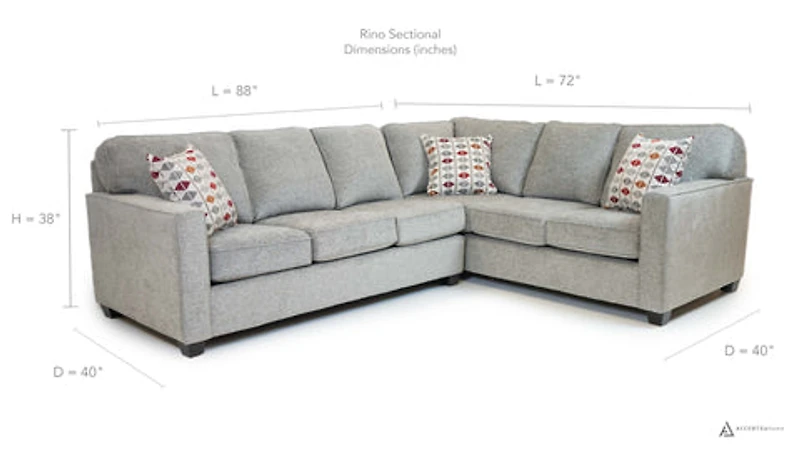 Rino Sectional - Rico Grey - Made In Canada