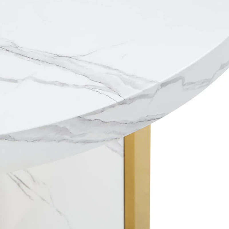 MORENO 43" WIDE FAUX MARBLE ROUND DINING TABLE - WHITE