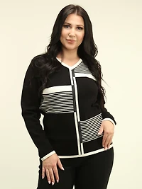 Stripe Rhinestone V-Neck Sweater
