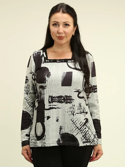 Square-Neck Abstract Print Top