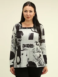 Square-Neck Abstract Print Top