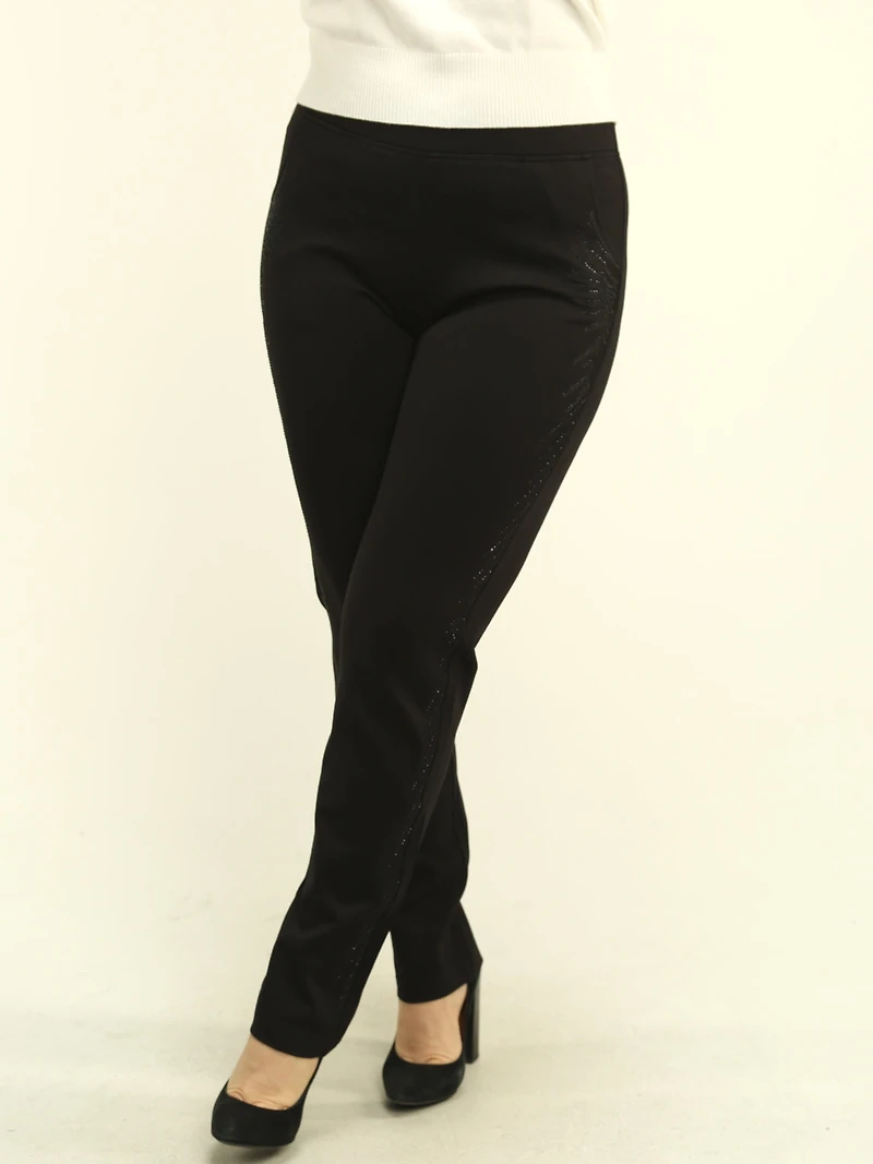 Rhinestone Embroidery Pull-On Pants