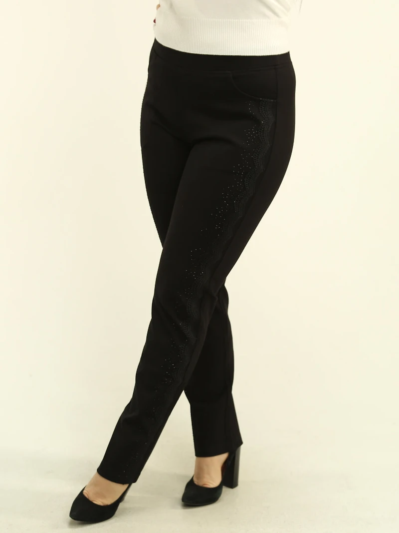 Rhinestone Embroidery Lace Pull-On Pants