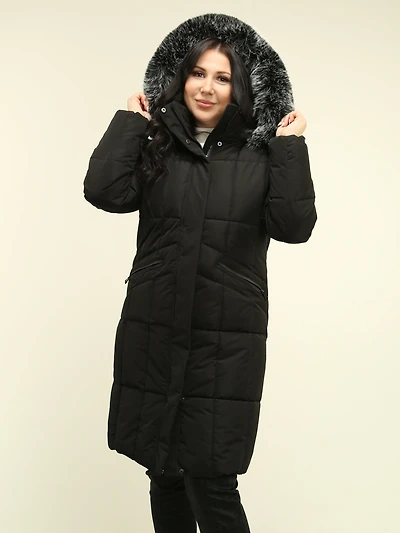 Detachable Faux Fur Hooded Quilted Coat