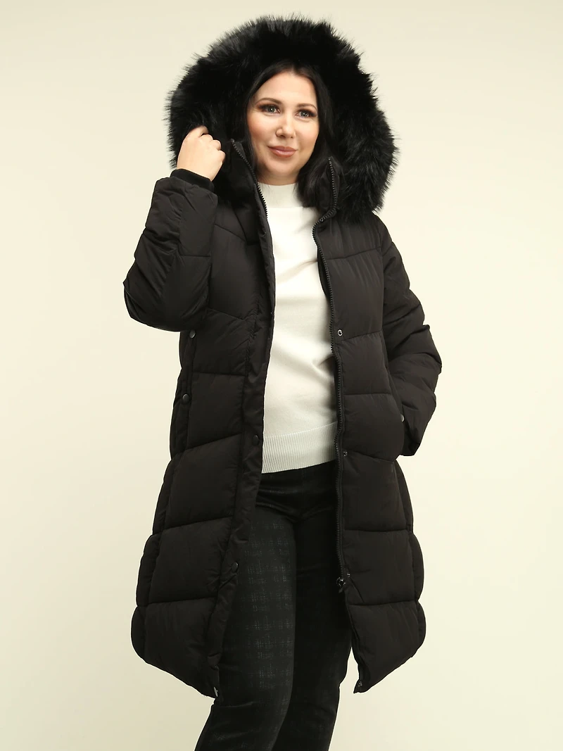 Faux Fur Detachable Hooded Coat