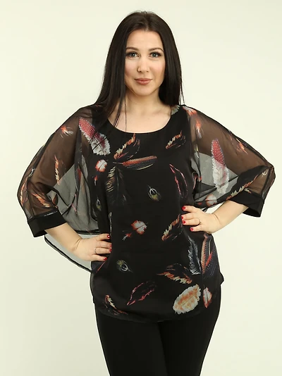 Batwing Chiffon Overlay Top