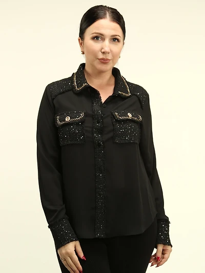 Sequined Boucle Trim & Chain Shirt