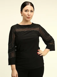 Sheer Mesh Rhinestone Blouse