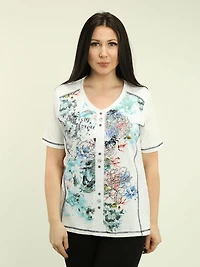 V-neck Floral Lace Detail Top