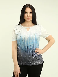 Foil Print Keyhole Top with Lace Back Detail